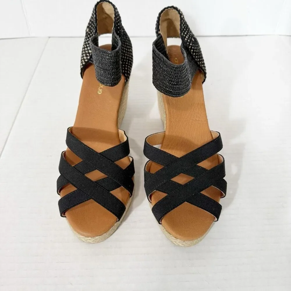 André Assous Women's Adin Espadrille Made In Spain Stretch Wedge Sandal Size 8.5